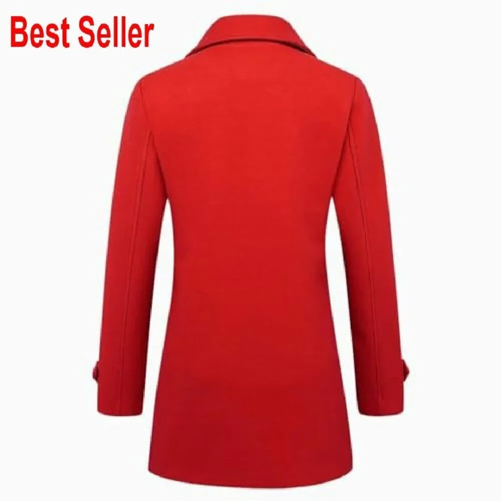 Wool Blend Peacoat Double Breasted Trench Coat Classic Elegant Fall Winter